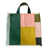 Color Block Simple Tote with Green Leather Handles