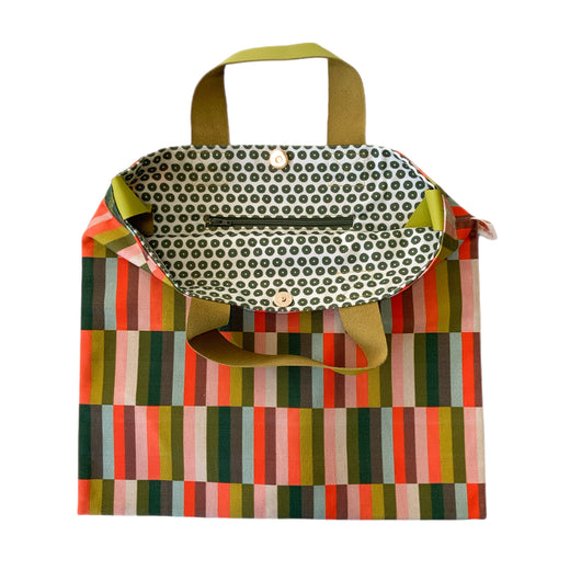 Deco Stripes Simple Tote with Mustard Yellow Leather Handles
