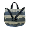 Navy Abstract & Lattice Gusset Tote in with Leather Handles