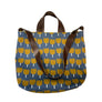 Retro Flowers Gusset Tote in Navy with Leather Handles