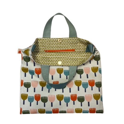 Retro Flowers Simple Tote with Leather Handles