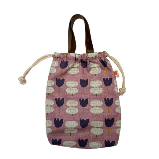 Dusty Rose Flowers & Trees Cinched Bag with Leather Handles